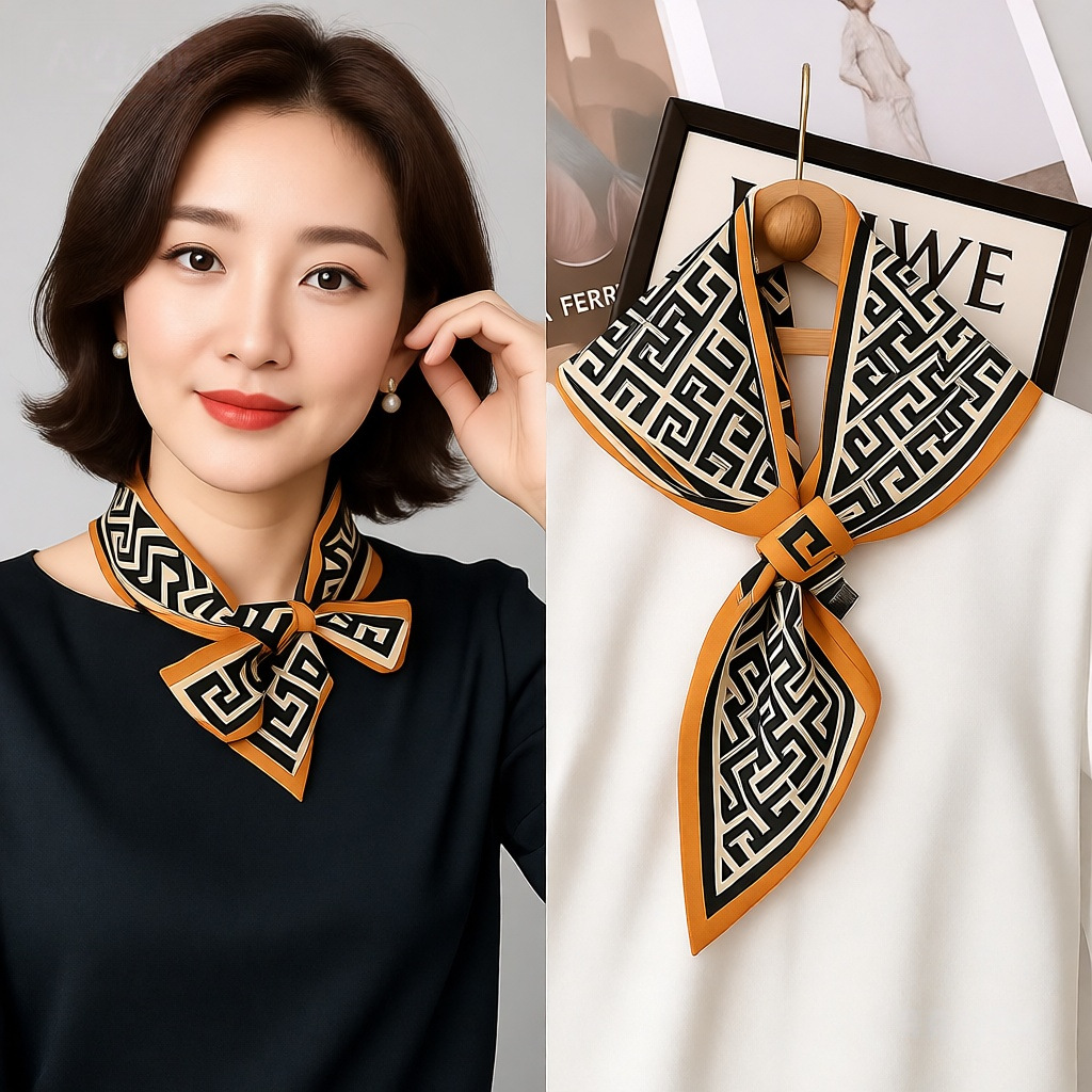 Korean style double-sided small ear scarf spring new ear scarf interspersed ribbon women's all-match neck protection printing wholesale