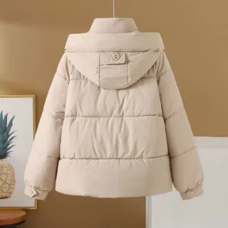 2025羽绒棉服新款冬季短款韩版宽松连帽加厚棉衣棉袄外套米白色