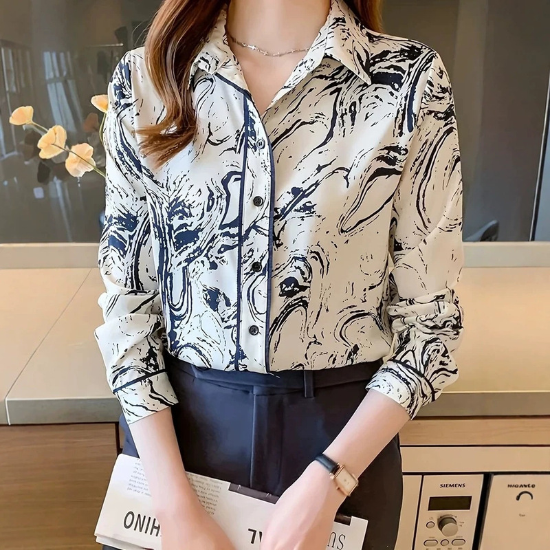 Women's European and American fashion cross-border long-sleeve button-down shirt, new elegant shirt for women, available for wholesale starting from one piece