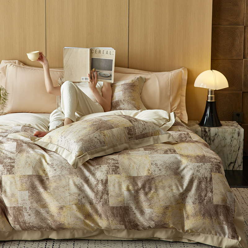 Golden Sun 100 Aiyang velvet sanding four-piece cotton cotton autumn and winter thick warm quilt bedding