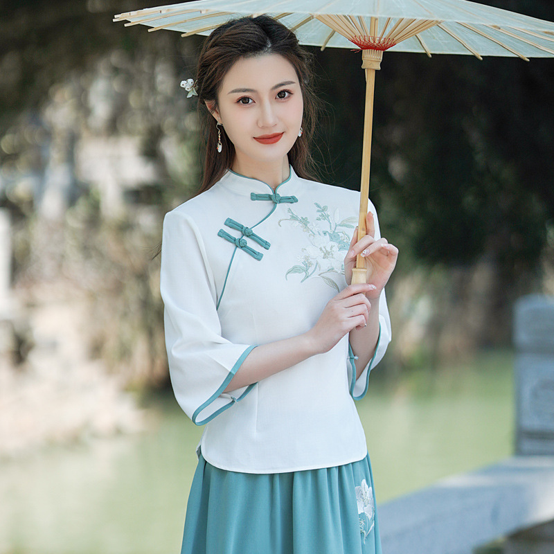 民国风女装唐装禅意茶艺春夏复古改良文艺学生装汉服女中国风套装|undefined
