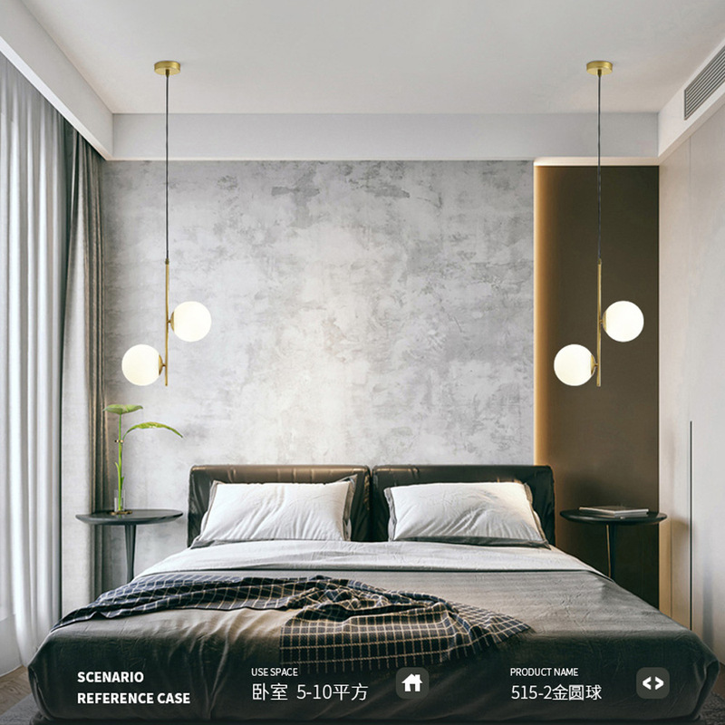 Nordic Light Luxury Style Glass Ball Chandelier Bedroom Bedside Chandelier Black Gold G9 Creative Glass Ball Chandelier