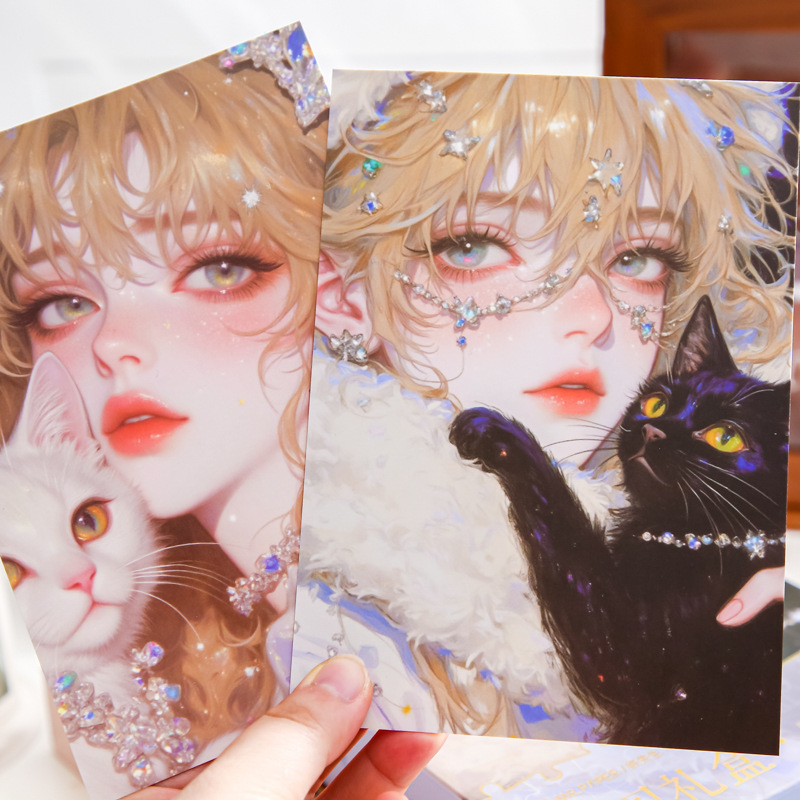 Mr. Paper Puzzle Caja de regalo Chica y gato Personajes de alto valor Estudiante romántico Diy Decoración de escritorio Adornos