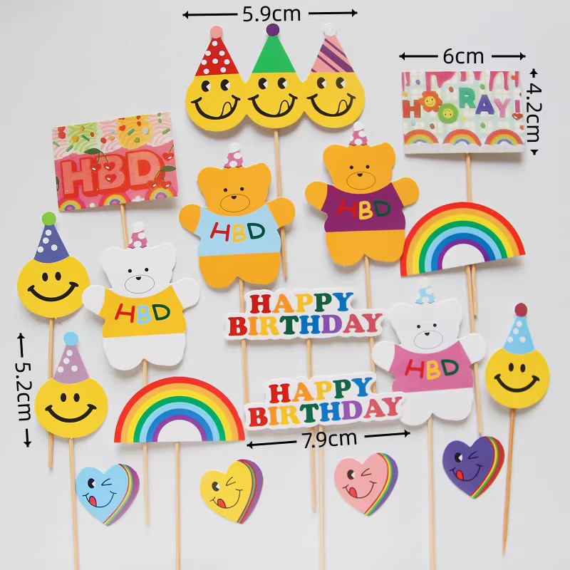 Ins pastel de cumpleaños decoración de cartón de dibujos animados en línea de cerámica suave osos adornos de vela globo postre mesa de inserción