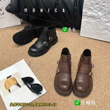 菲梵巴黎2025新款英伦风复古雕花巴洛克单鞋女圆头粗跟孟克小皮鞋