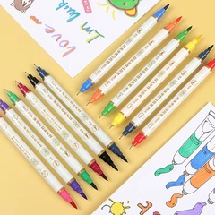 跨境軟頭馬克筆雙頭毛筆勾線水彩筆12色彩色手繪塗鴉畫筆兒童繪畫