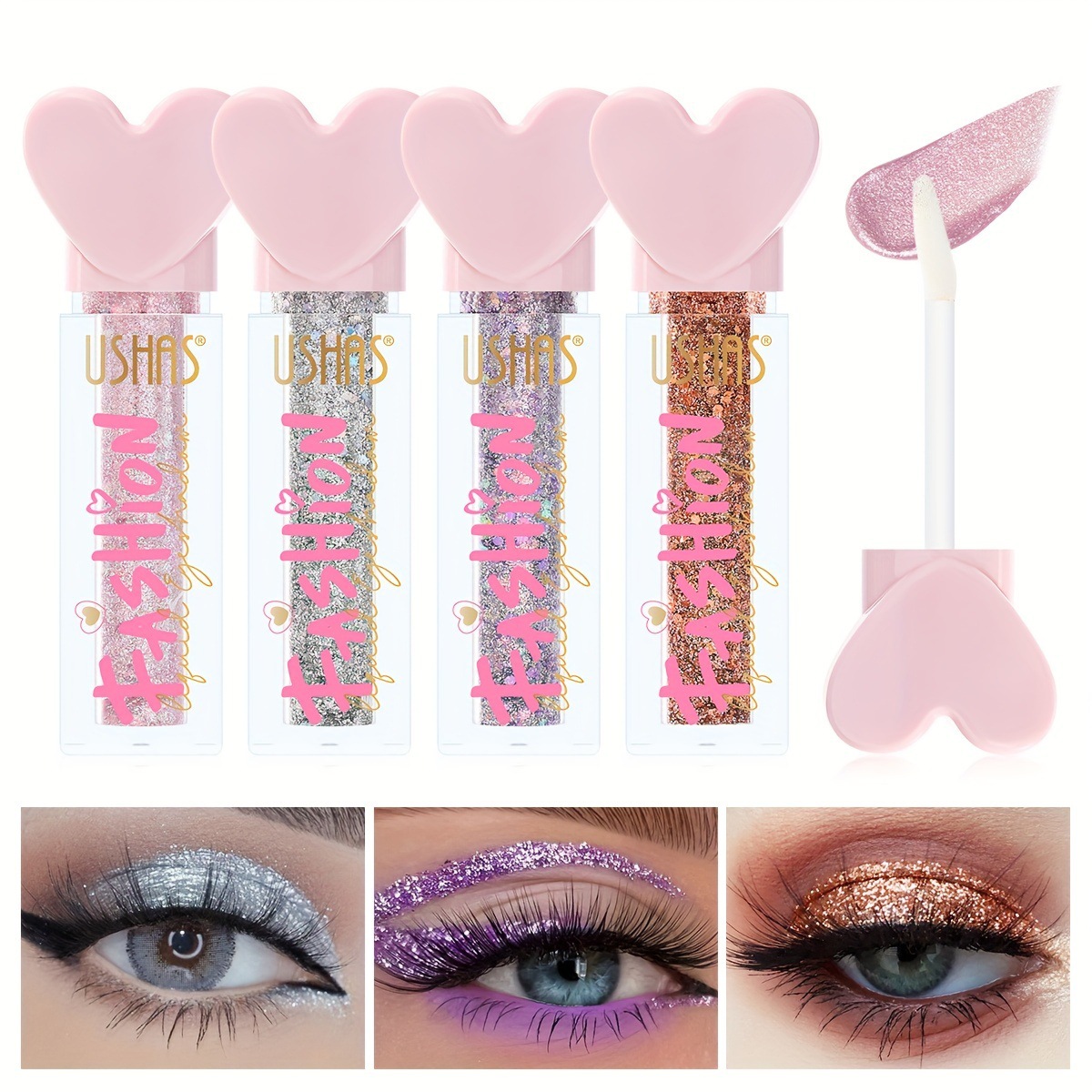 USHAS Sombra de ojos líquida de punto transfronterizo europeo y americano, película fina y brillante, sombra de ojos líquida impermeable de larga duración de alto brillo LG2533