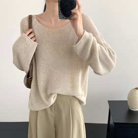 松弛感氛围时髦初秋亚麻天丝针织衫韩版宽松休闲上衣源头工厂现货