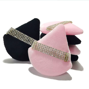 Triangular makeup sponge, crystal rhinestone strap, for loose powder (multi colors)