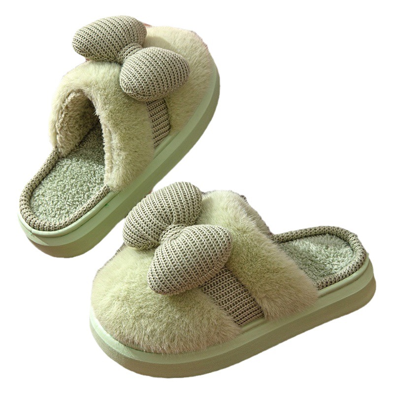 Nuevo Otoño e Invierno Zapatillas de algodón para el hogar de las mujeres bowknot casa interior engrosada felpa caliente antideslizante zapatos de algodón al por mayor