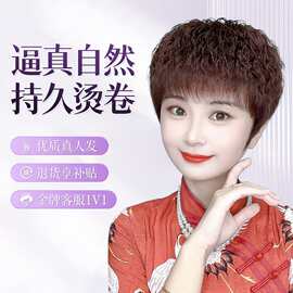 假发全头套女真人发丝中老年妈妈款真发短发玉米烫卷发日常发套