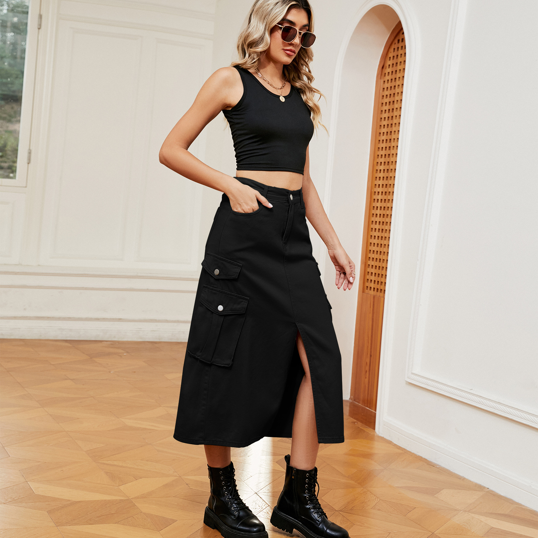 Spring Autumn Streetwear Solid Color Denim Midi Dress Skirts display picture 17