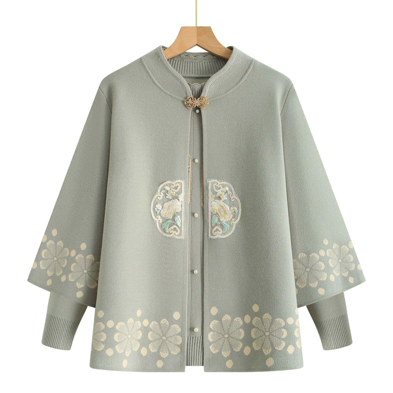 New Chinese-style autumn clothing for mothers, traditional-style knit sweaters, fashionable cardigans, stylish knit suits for middle-aged and elderly women for autumn and winter New Chinese-style autumn clothing for mothers, traditional-style knit sweaters, fashionable cardigans, stylish knit suits for middle-aged and elderly women for autumn and winter