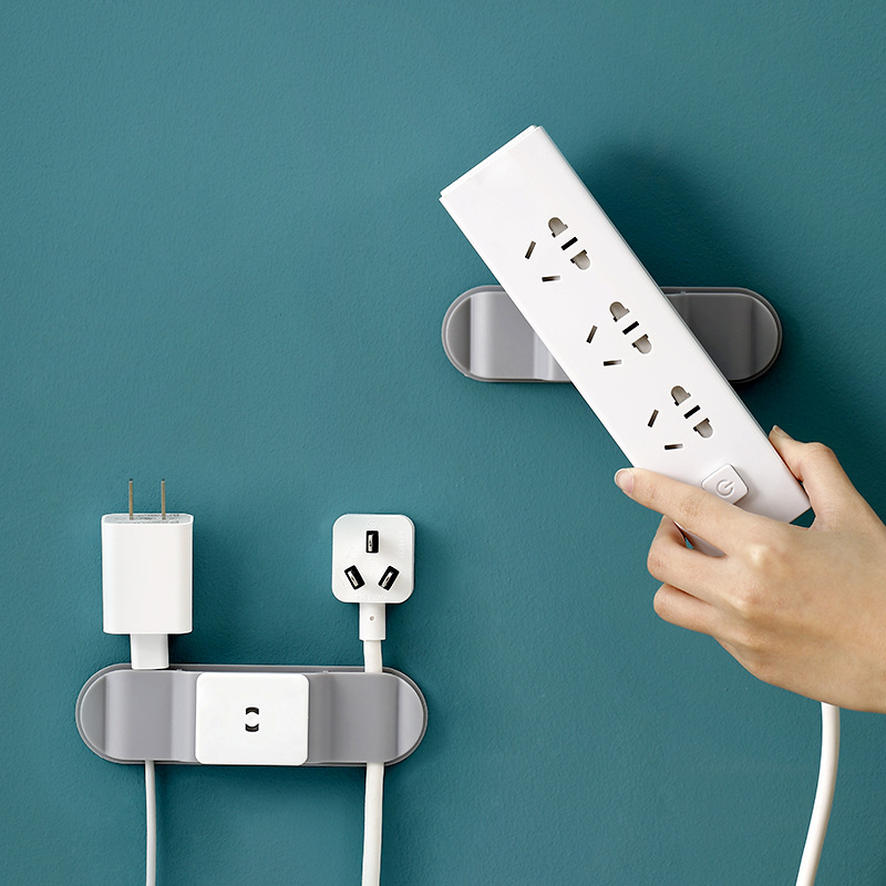 免打孔電源電線插頭收納挂鈎廚房牆壁挂式繞線插排 二合壹固定器