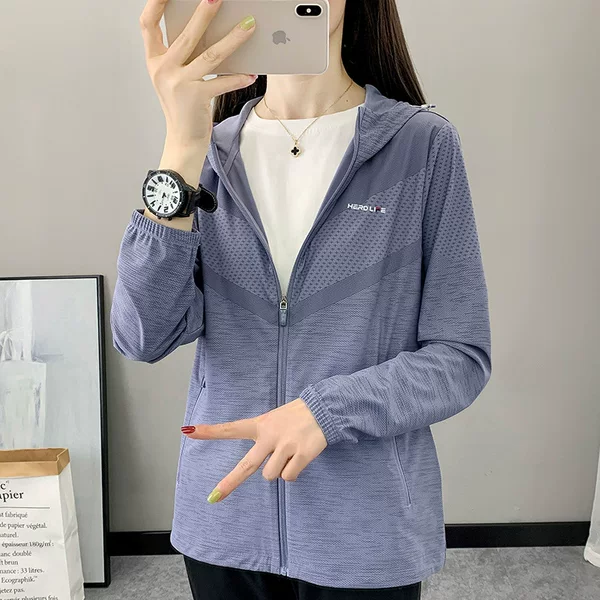 Summer Outdoor Ice Silk Sun Protection Clothing for Women, Anti-Uv, Thin, Breathable, Elastic, Large Size, Sports Skin Quick-Drying Clothing