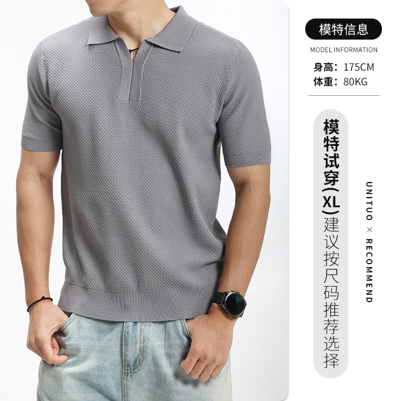 Lujo ligero viejo estilo de alta sensación gaviota cuello de hielo de punto camiseta polo hombre de negocios con camiseta de cuello de manga corta Paul
