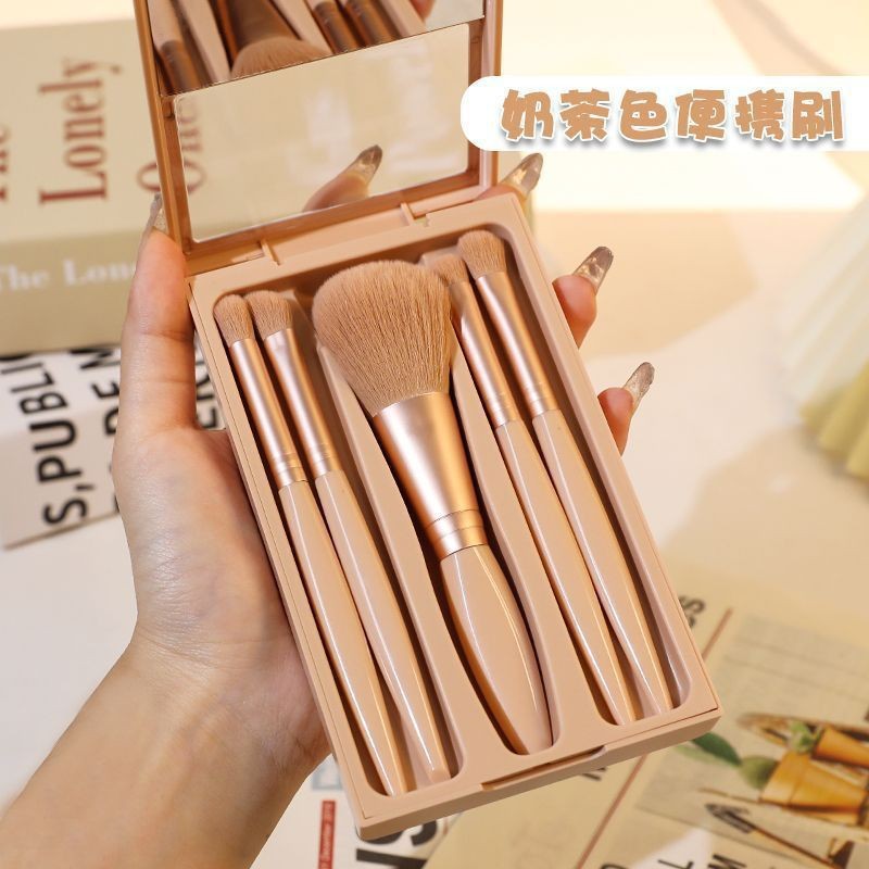 New 5 Mirror Case Makeup Brush set Open window Portable Travel Powder Eye shadow blush brush with mirror