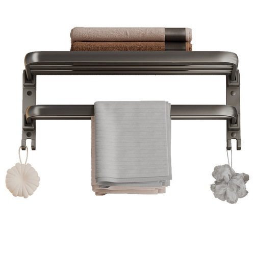 Space aluminum towel rack without drilling gun gray bathroom shelf bathroom toilet bathroom towel rack wall-mounted bathroom