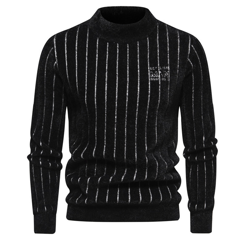 Autumn and Winter New Round Neck Sweater Trendy Brand Stripe Printed Underlay Shirt Men's Knitted Top_voghion.com
