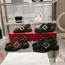 新款rv方扣秋冬女德比鞋漆皮粗跟乐福鞋玛丽珍百搭英伦风小皮鞋