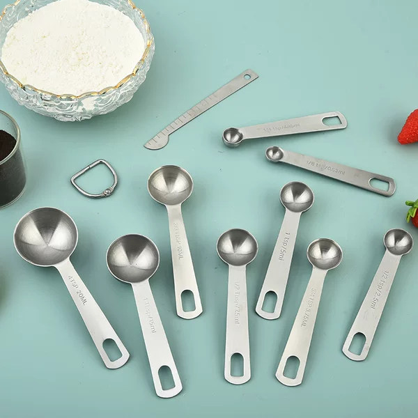 Cross-border stainless steel measuring spoon 10 piece set with scale measuring spoon suit kitchen tools measuring seasoning spoon coffee spoon