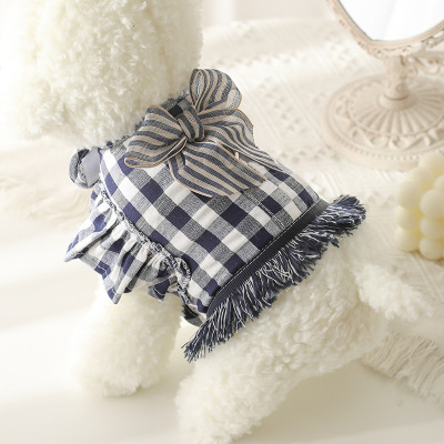 韩国夏季薄款宠物衣服胸背宠物狗狗可调节小号牵引带小香风两脚衣