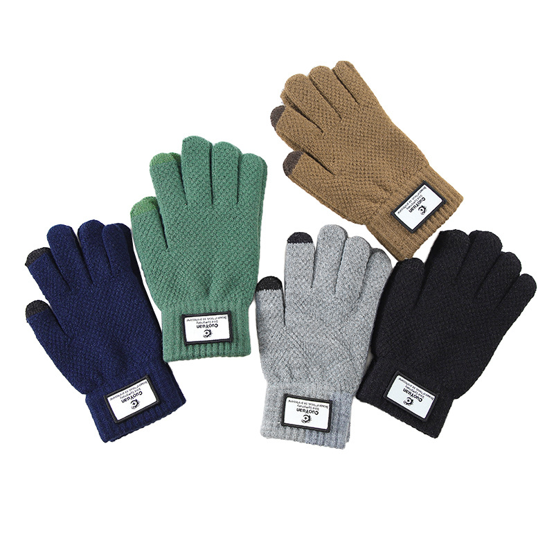 Otoño y invierno ciclismo mujeres y hombres más vello grueso calentamiento frío a prueba de viento pantalla táctil guantes de lana de punto al por mayor