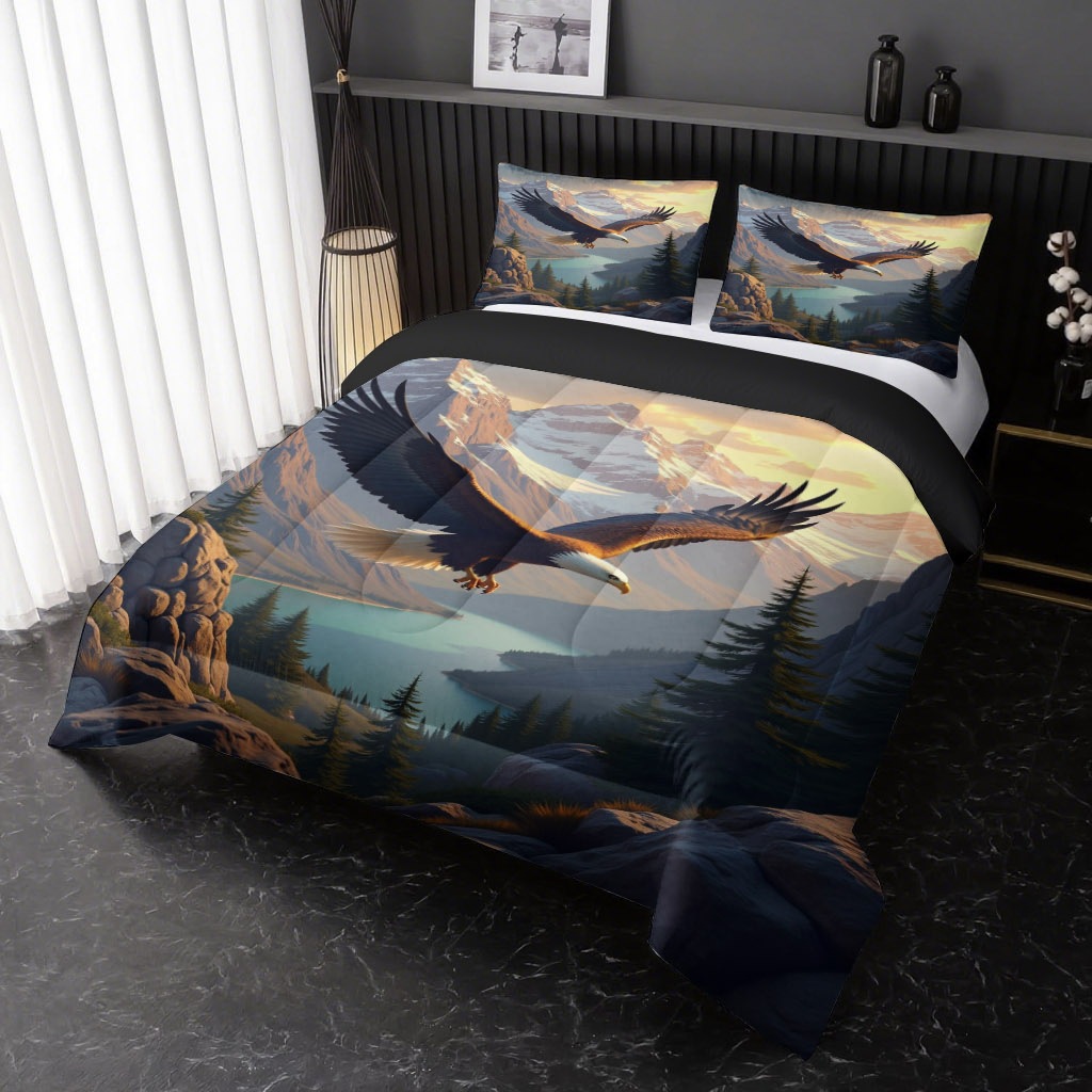 TEMU / JIT nuevo producto transfronterizo Eagle 3D impresión digital 180gms colcha colcha almohada conjunto suministro directo de fabricantes