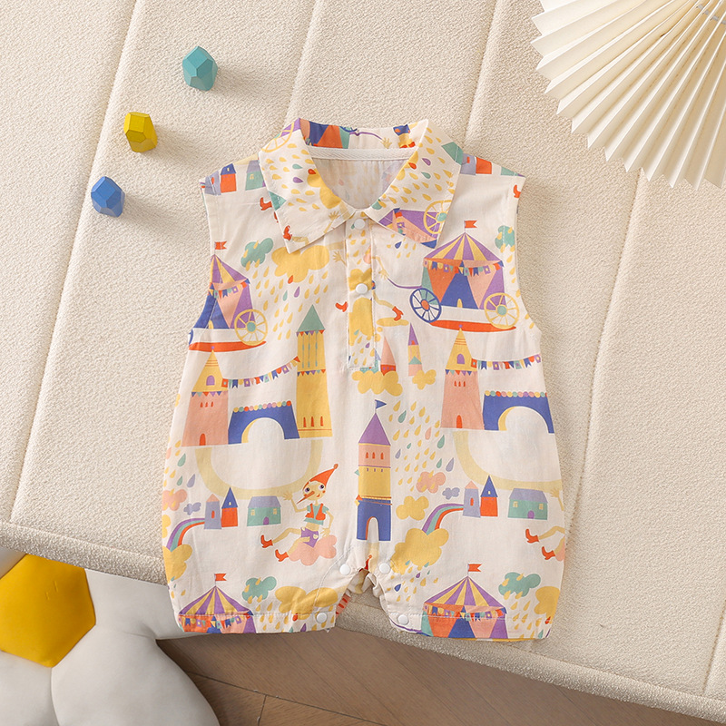 Summer Forest Style Sleeveless Directional Castle Clown Wide Shoulder Summer Hare Clothes Baby Newborn Korean Style Summer Clothes Baby