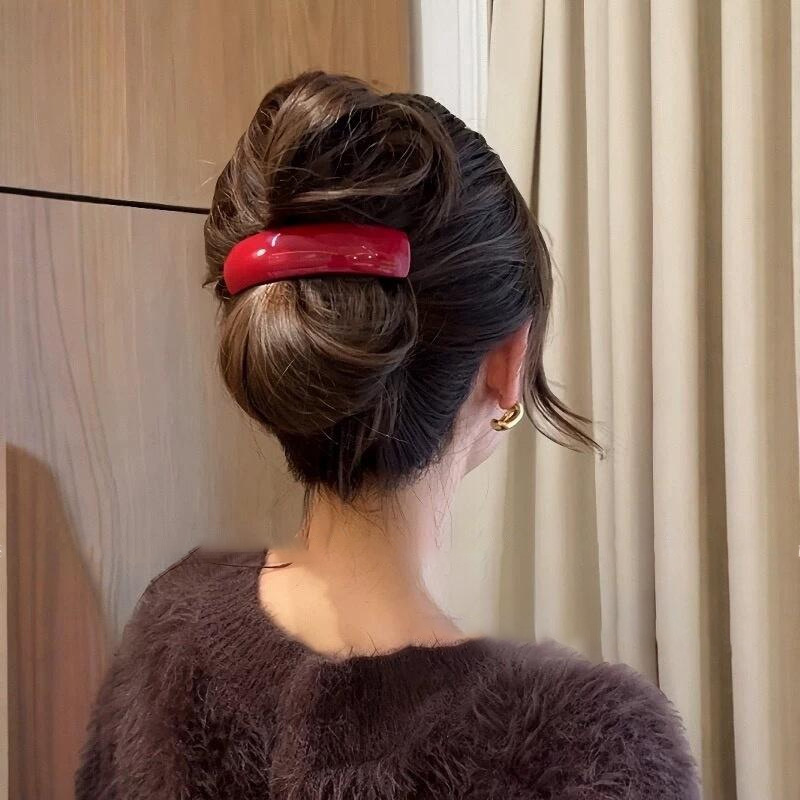 Red Acetic Acid Spring Horizontal Clip High-end 2024 New High-end Hairpin Daily Commuter Back Hair Accessories