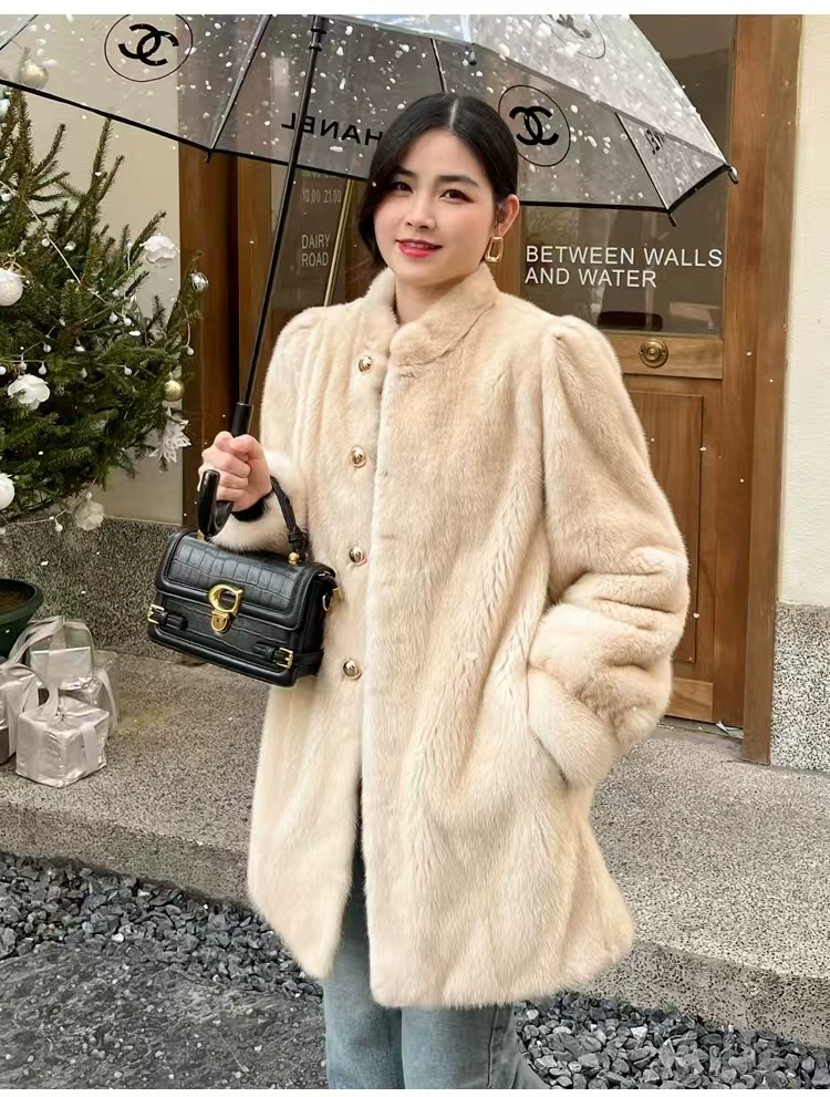 Mink fur coat, 2025 eco‑friendly thickened medium‑length integrated design for women