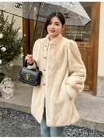 Mink fur coat, 2025 eco‑friendly thickened medium‑length integrated design for women