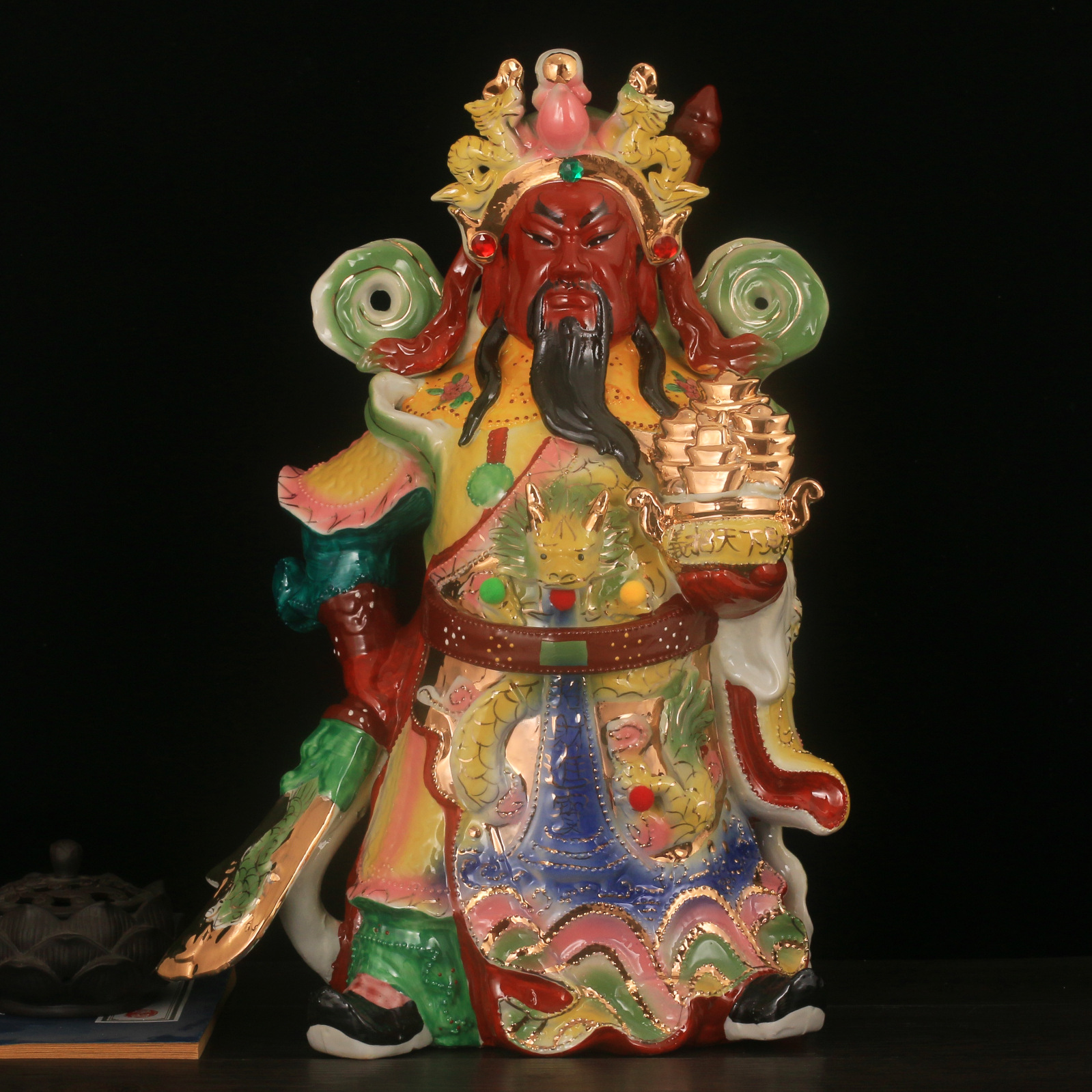 厂家批发 陶瓷关公佛像 武财神关公神像供奉家用 关二爷瓷像摆件