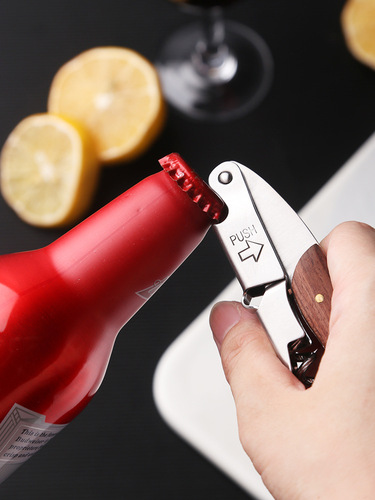 Stainless steel wooden handle seahorse knife champagne wine bottle opener multi-purpose bottle opener shrimp head knife portable wholesale