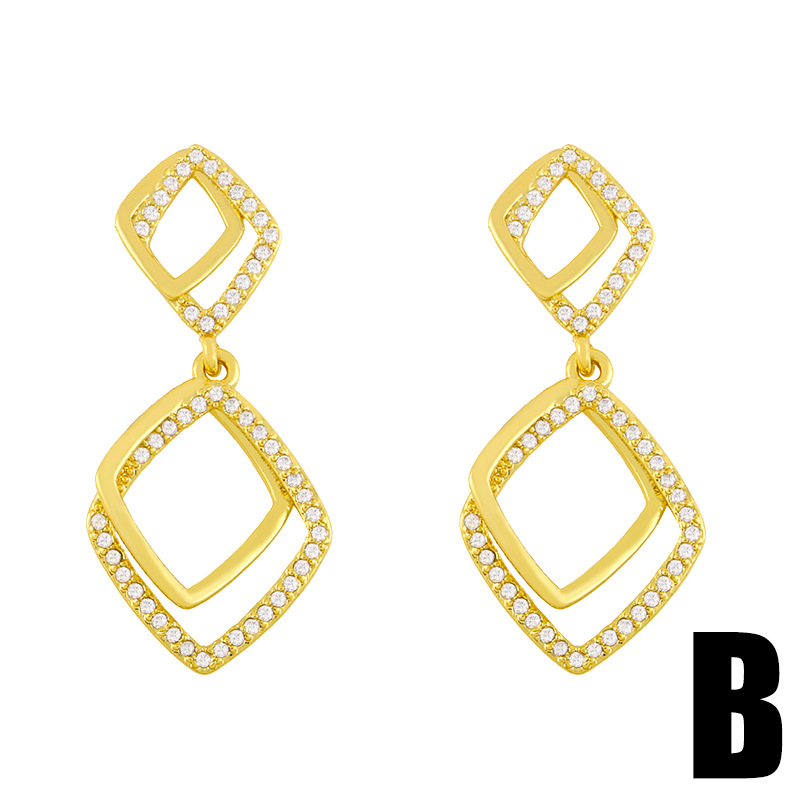 Korea's Retro Geometric Prismatic Zircon Earrings display picture 5