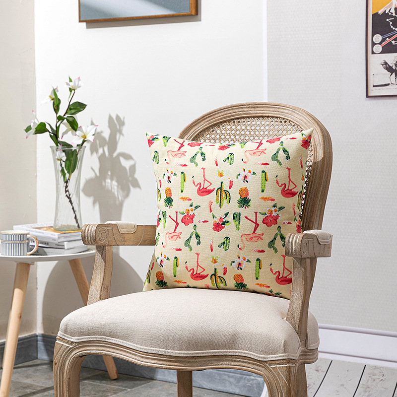 Neit duebelsäitegt Flamingo Kaktusplanz Duebelsäitegt gedréckte Këssen Neit chinesescht Hotelmodellzëmmer Nuetsdëschkëssen_voghion.com