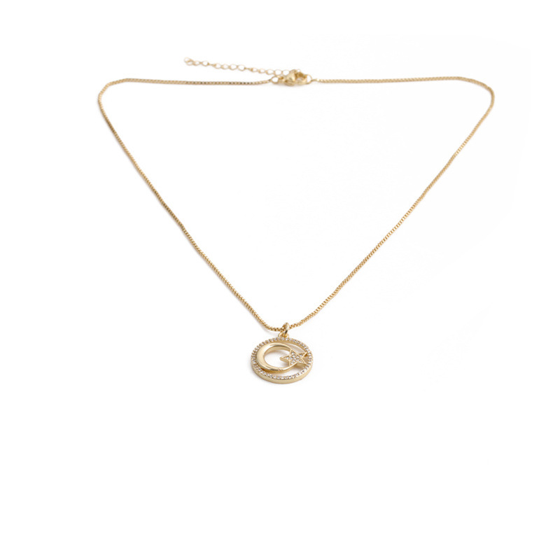 fashion simple moon star pendant gold micro-inlaid zircon necklace