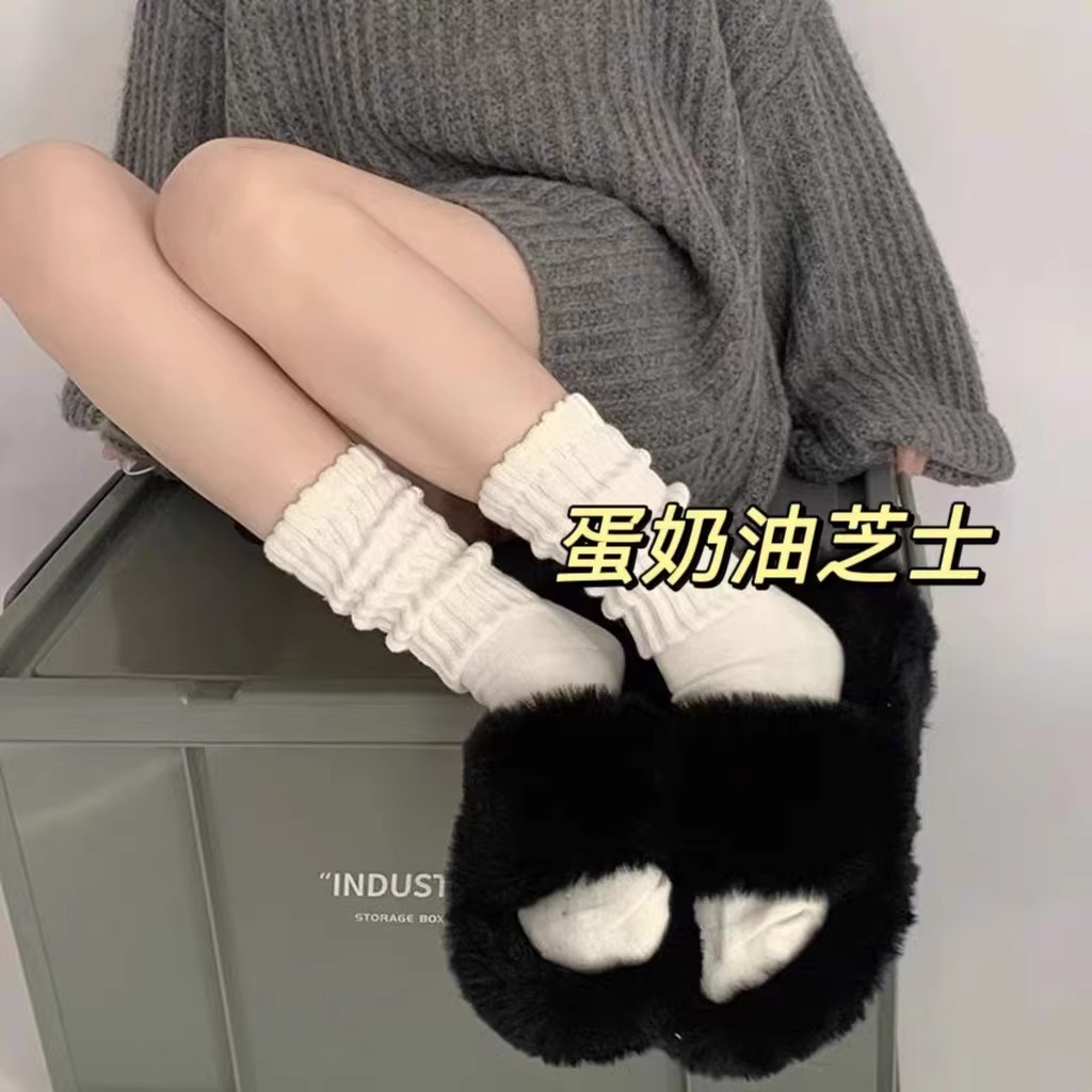 粗線襪子女春夏款白色中筒堆堆襪女灰色長筒襪針織毛線小腿襪