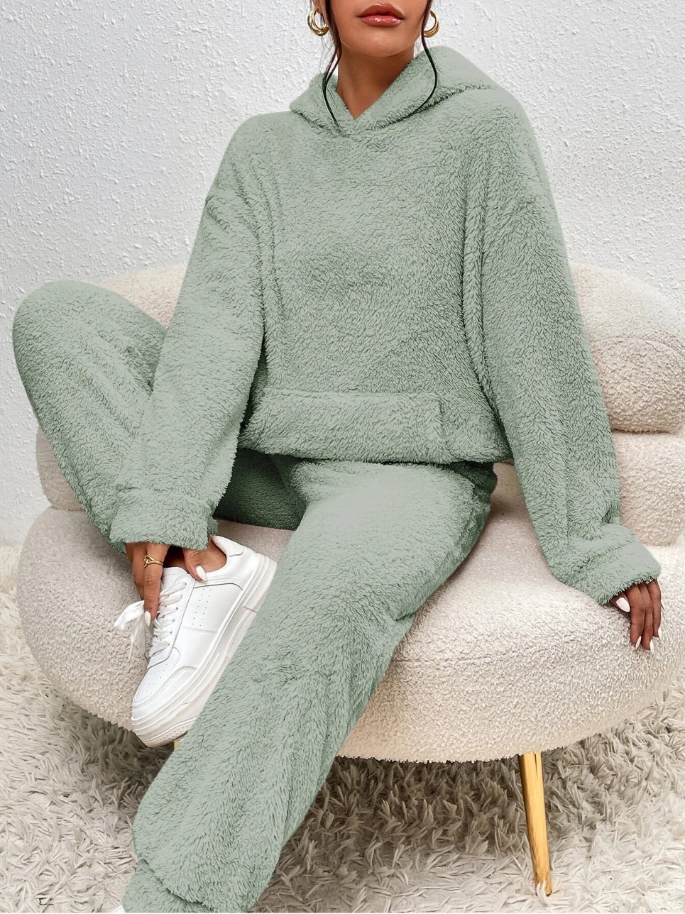 Cross-border Autumn Winter New European And American Casual Women's Clothing, Solid Color Plush Hooded_ecoleips.com