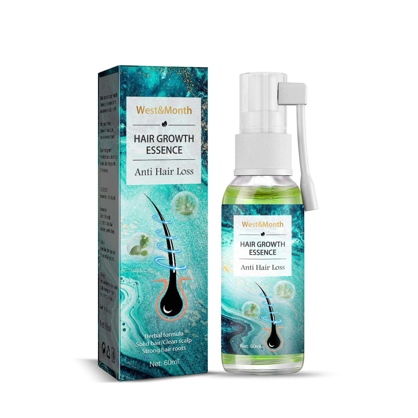 Herbal West&Month losjooni essents niisutab, et vältida tihedat juuste väljalangemist_voghion.com