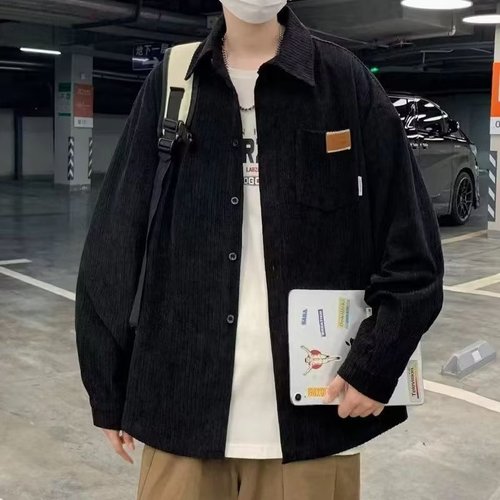 Men's Spring and Autumn Long Sleeve Flannel Shirt, American Retro Casual Collar Shirt, Hong Kong Style Loose Trend Brand Student Jacket