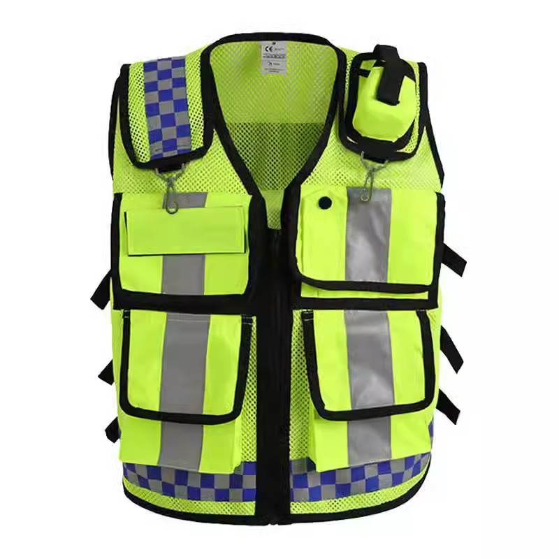 chaleco de seguridad reflectante chaleco de malla de bolsillo ventilado de tela Oxford rescate de carretera chaleco reflectante personalizado LOG