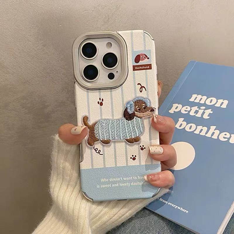 Monoconcha-auriculares bordados perro-azul rayas gran agujero hld