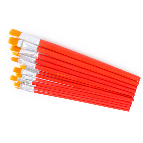 Red rod nylon hair flat head oil painting brush gouache watercolor pen industrial paint children's acrylic painting art brush