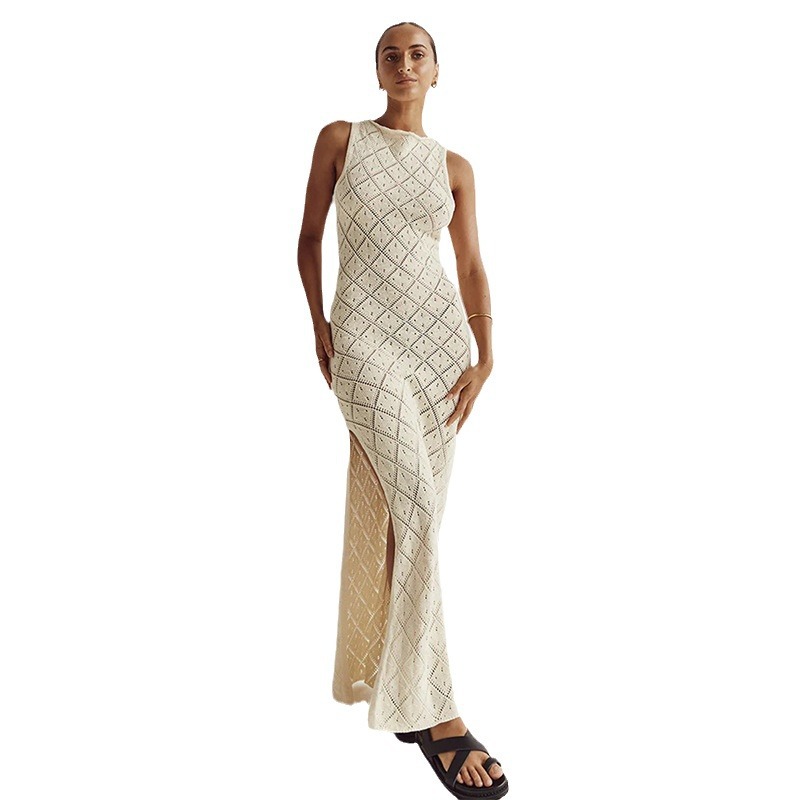 Europea y americana sexy crocheted hueco-fuera de punto split vestido de las mujeres bikini traje de baño al aire libre vacaciones playa blusa