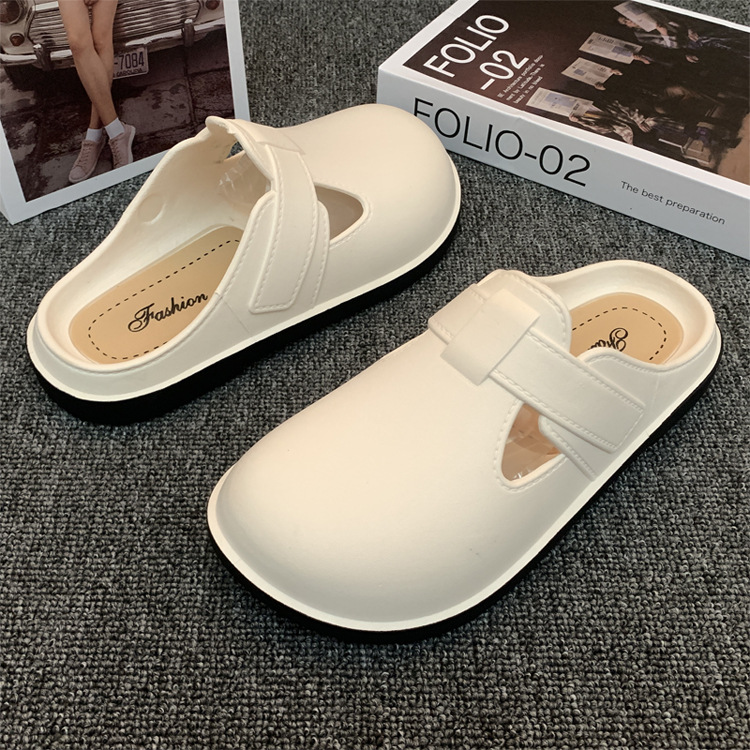 Punta cerrada media zapatillas fábrica transfronteriza al por mayor de las mujeres primavera y verano estilo simple cómodo ligero perezoso al aire libre agujero plano zapatos