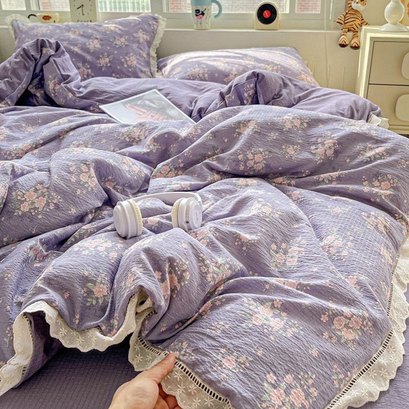 Class a Pure Cotton Double-Layer Gauze Quilt Cover Single Piece 150X200X230 Bed Single Cotton Gauze Quilt Cover Pillowcase Four-Piece Set