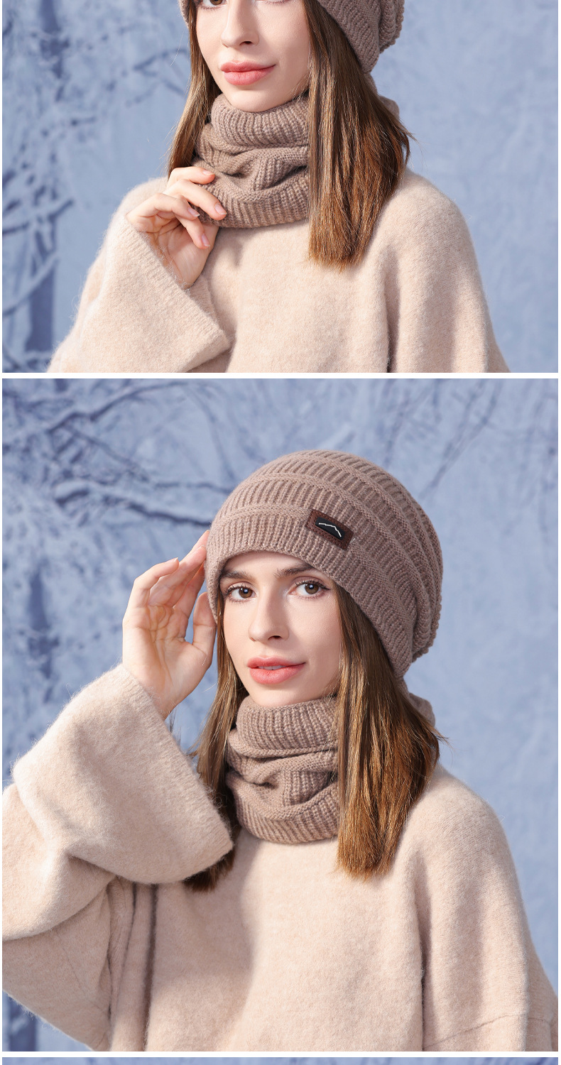 Winter Hat Scarf Two-Piece Set For Women, European And American Style, Knitted Wool Hat, Outdoor Fleece-Lined Warm Ear_voghion.com