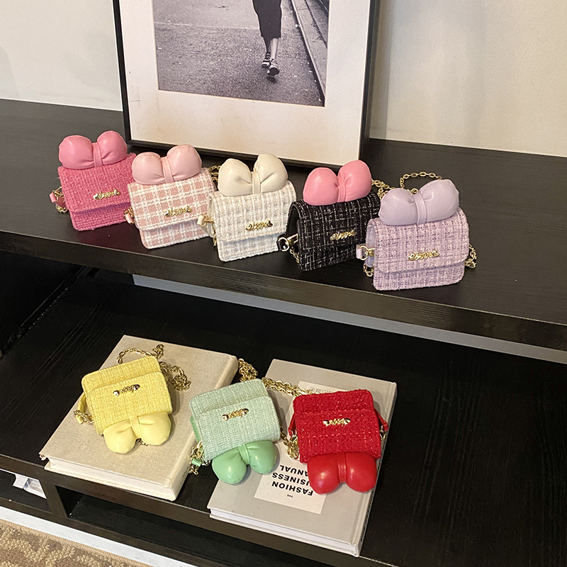 Bolsas de arco dulce, bolsas de hombro para bebés de hardware de amor 2025, nuevas bolsas de niñas de tweed fragrantes