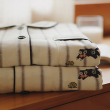 八月格桑全棉野兽家居服套装可外穿条纹纯棉磨毛情侣睡衣春秋冬季